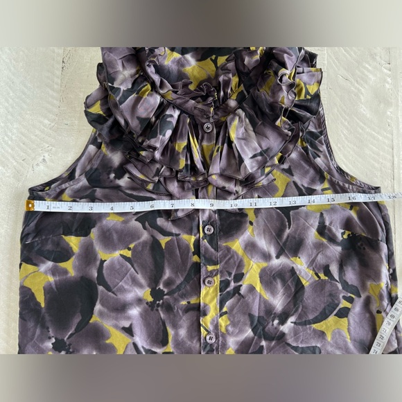 J Crew 100% Silk Women’s Floral Ruffle Neck Button Down Sleeveless Top size 4 - Picture 5 of 7